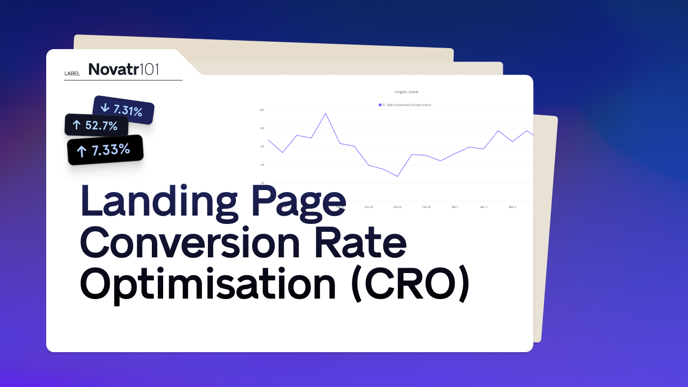 Cover graphic showing landing page CRO metrics: 52.7% and 7.33% increases, 7.31% decrease, and a conversion trend chart.